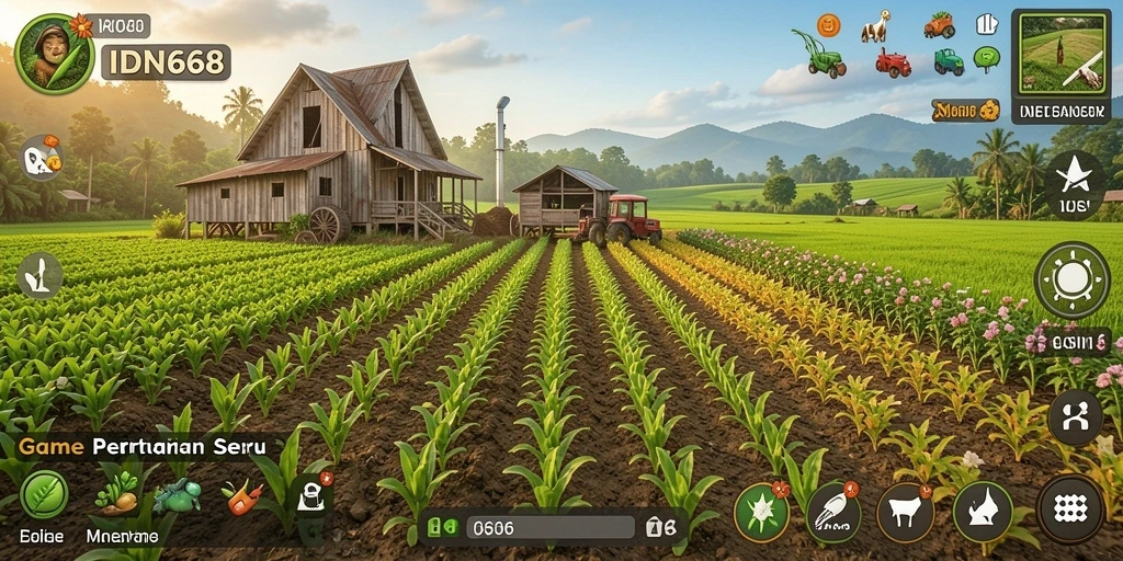 Screenshot IDN668 menampilkan pemain sedang bertani dengan lahan yang subur.