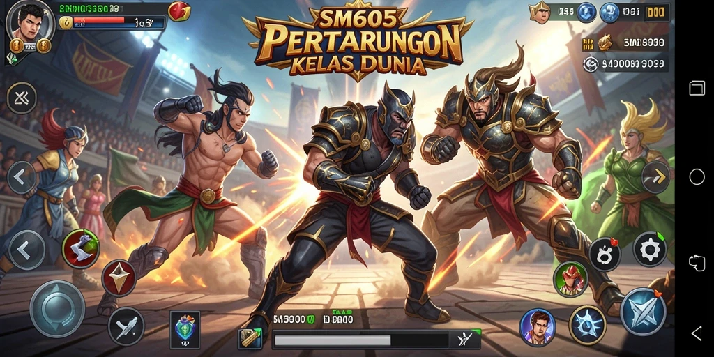 Tangkapan layar utama SM605 menampilkan aksi pertarungan yang mendebarkan.