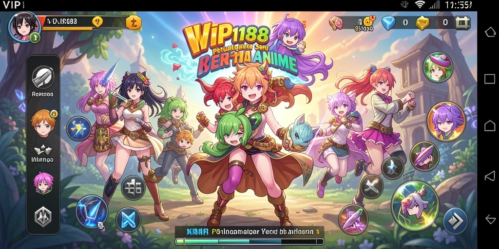 Tampilan layar permainan <strong>VIP188</strong> yang memukau dengan karakter anime.